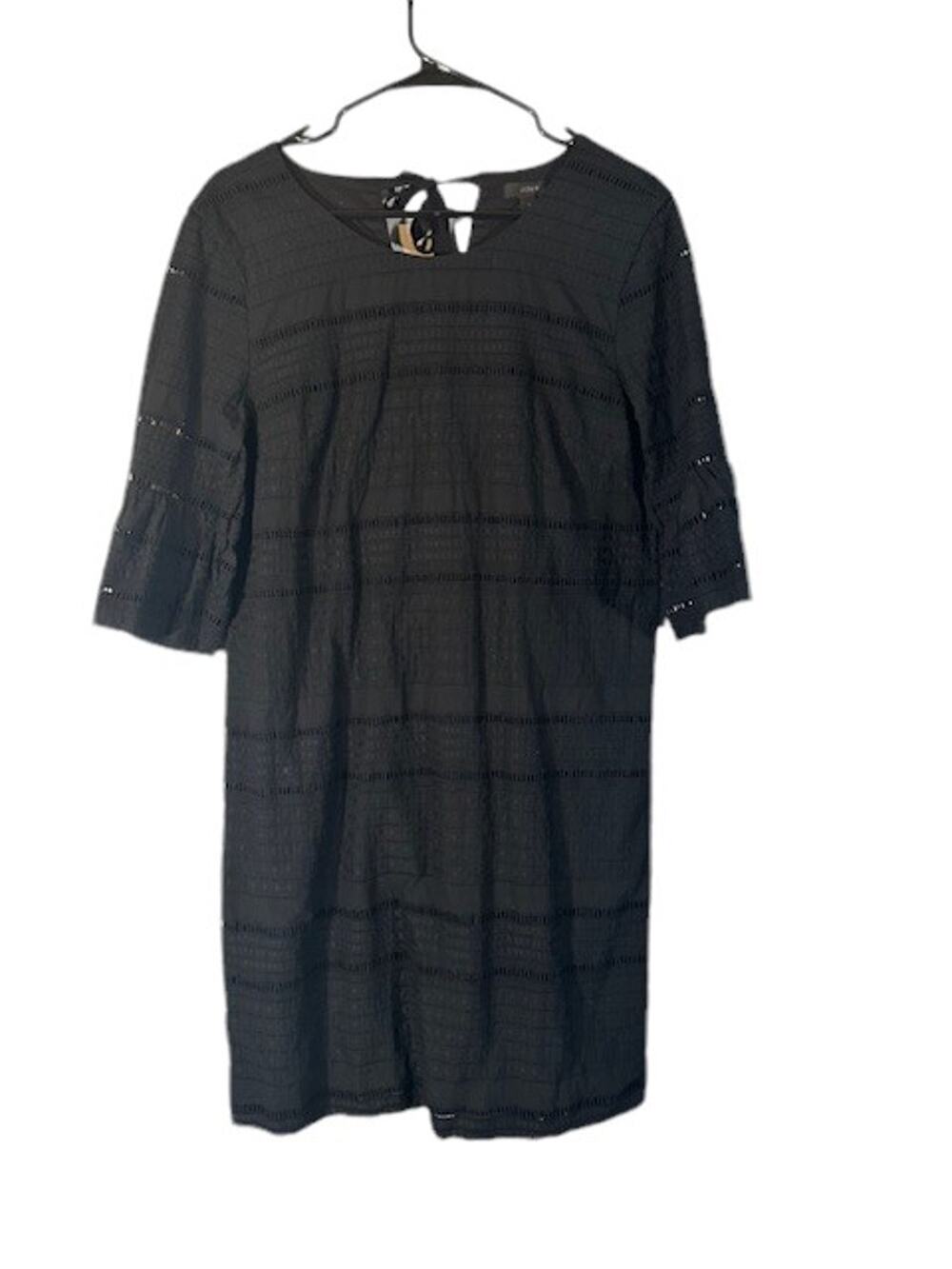 J. Crew Black Embroidered Half Sleeves Tie Neck Shift Dress Women Sz 6